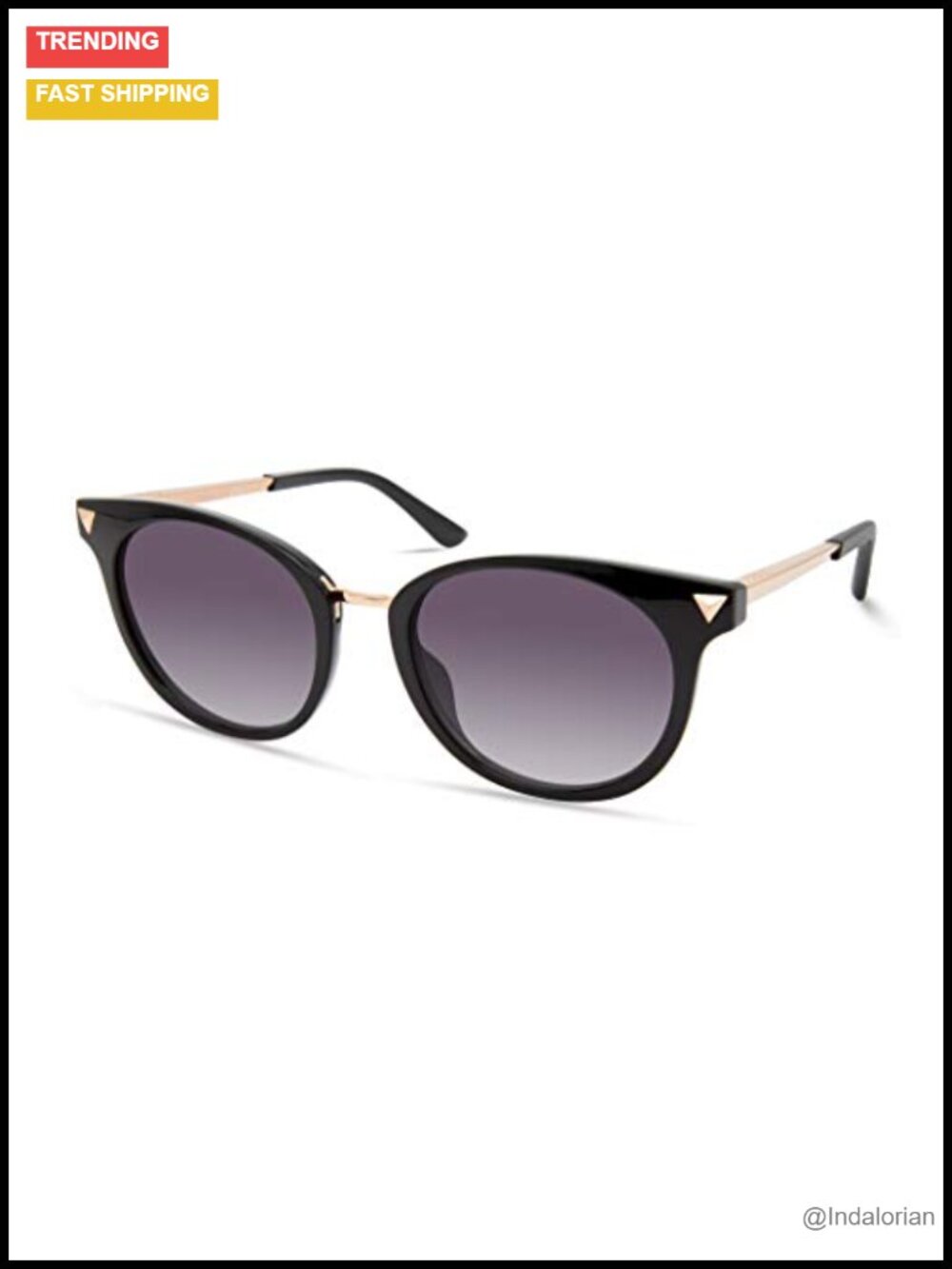 Women's Round Sunglasses with Metal Bridge and Triangle Stud Accents
